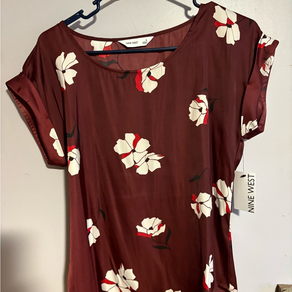 Nine West Satin Floral Blouse